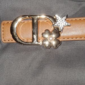 Elegant Brown Leather Montaigne Belt with Silver Accents By Dior